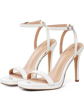 Women’s White Stilettos Heeled Sandals Open Square Toe Heels 4.3 Inch Open Toe